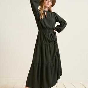Garnet Hill ~ new ~Ballard Swiss-Dot Maxi Dress in Nori size Medium (8-10)